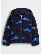 Gap Hanorac din material teddy cu fermoar si model cu masini - Alb/Albastru royal/Bleumarin