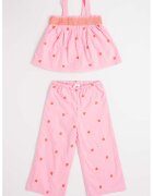 Gap Set de top de bumbac cu broderie si pantaloni - Roz