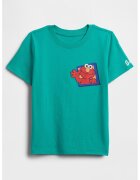 Gap Tricou de bumbac cu imprimeu grafic - Coral/Verde persan