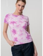 Gap Tricou slim fit cu model tie-dye - Alb/Ametist