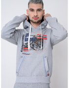 Geo Norway Hanorac cu buzunar kangaroo si imprimeu Gomap - Rosu/Gri deschis/Bleumarin