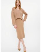 GreenPoint Fusta midi dreapta din tricot fin - Maro deschis