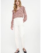 GreenPoint Pantaloni conici cu talie inalta - Alb murdar