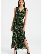 GreenPoint Rochie evazata cu bretele ajustabile - Verde/Negru