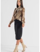 Guess Bluza cu animal print si guler cu funda din panglici - Maro scortisoara/Maro nisip
