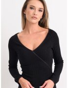 Guess Bluza striata cu decolteu in V - Negru