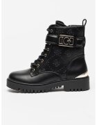 Guess Bocanci de piele ecologica cu logo metalic - Negru/Argintiu