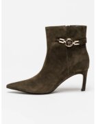 Guess Botine de piele intoarsa cu varf ascutit Paislie - Kaki inchis