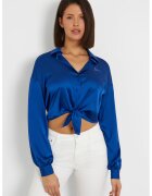 Guess Camasa crop din satin - Albastru royal