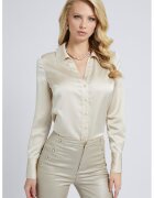 Guess Camasa de satin cu cordon in talie - Alb fildes