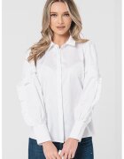 Guess Camasa din amestec de bumbac cu volane - Alb