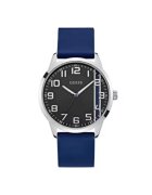 Guess Ceas barbatesc 44 mm - carcasa din otel - curea din silicon - culoare albastra - rezistenta la apa 5 ATM