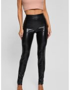 Guess Colanti cu talie inalta si aspect de piele - Negru