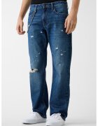 Guess Jeans Blugi relaxed fit cu rupturi decorative - Albastru inchis