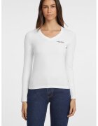 Guess Jeans Bluza cu decolteu in V si imprimeu logo - Alb