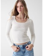 Guess Jeans Bluza cu decolteu rotund si imprimeu logo - Alb murdar