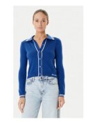 Guess Jeans Cardigan tricotat fin cu nasturi si dungi contrastante