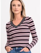 Guess Jeans Pulover slim fit cu decolteu in V - Negru/Roz