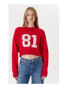 Guess Jeans Pulover tricotat din bumbac cu terminatii striate - decolteu la baza gatului si imprimeu frontal