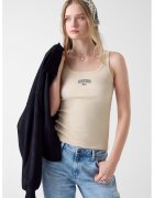 Guess Jeans Top cu decolteu rotund si imprimeu logo - Crem