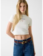 Guess Jeans Tricou crop cu imprimeu logo - Alb fildes