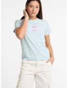 Guess Jeans Tricou cu decolteu la baza gatului si broderie logo pe piept - Rosu stins/Albastru glaciar