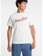 Guess Jeans Tricou de bumbac cu decolteu la baza gatului - Rosu stins/Alb optic