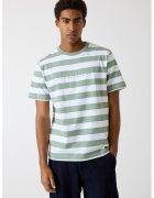 Guess Jeans Tricou de bumbac cu dungi si logo - Alb/Verde sparanghel