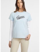 Guess Jeans Tricou din amestec de bumbac cu logo - Albastru ultramarin/Albastru glaciar