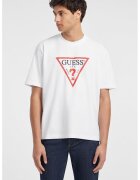 Guess Jeans Tricou supradimensionat din bumbac organic Iconic - Rosu/Alb/Negru