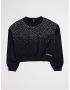 GUESS KIDS Bluza de trening din bumbac cu aplicatii din strasuri - Negru