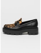 Guess Pantofi loafer de piele si piele ecologica cu garnituri cu imprimeu - Maro inchis/Negru/Bej