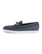Guess Pantofi loafer din piele intoarsa cu monograma metalica - Albastru inchis