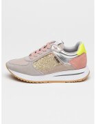 Guess Pantofi sport cu garnituri din piele intoarsa - Gri/Roz somon/Verde lime
