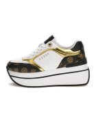 Guess Pantofi sport wedge de piele ecologica Camrio - Alb/Auriu/Maro inchis