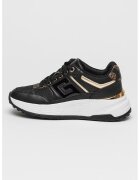 Guess Pantofi sport wedge de plasa si piele ecologica - Auriu/Maro inchis/Negru