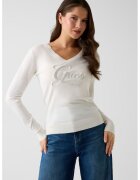 Guess Pulover cu decolteu in V si logo - Crem