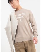 Guess Pulover cu decolteu la baza gatului si logo - Alb/Maro nisip