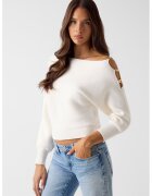 Guess Pulover cu decolteu pe un umar - Alb fildes