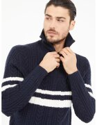 Guess Pulover din amestec de lana cu model torsade si fenta cu fermoar - Alb/Albastru ultramarin