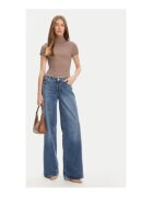 Guess Pulover striat cu maneca scurta si guler inalt