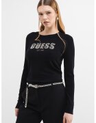 Guess Pulover tricotat fin cu logo - Negru/Argintiu