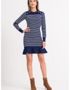 Guess Rochie tricotata cu dungi si terminatie evazata - Alb/Albastru inchis
