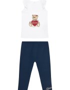 Guess Set tricou si colanti - alb/bleumarin - bumbac