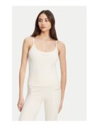 Guess Top din material elastic cu decolteu rotund si logo metalic pe piept