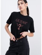 Guess Tricou crop cu logo brodat - Maro inchis/Negru