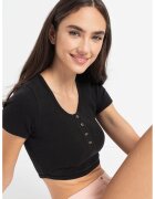 Guess Tricou crop de casa cu aspect striat - Negru
