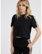 Guess Tricou crop dinnbumbac cu segmente laterale cu logo - Negru