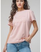 Guess Tricou cu decolteu la baza gatului si logo brodat - Roz pal