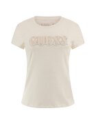 Guess Tricou cu decolteu la baza gatului si logo - Crem